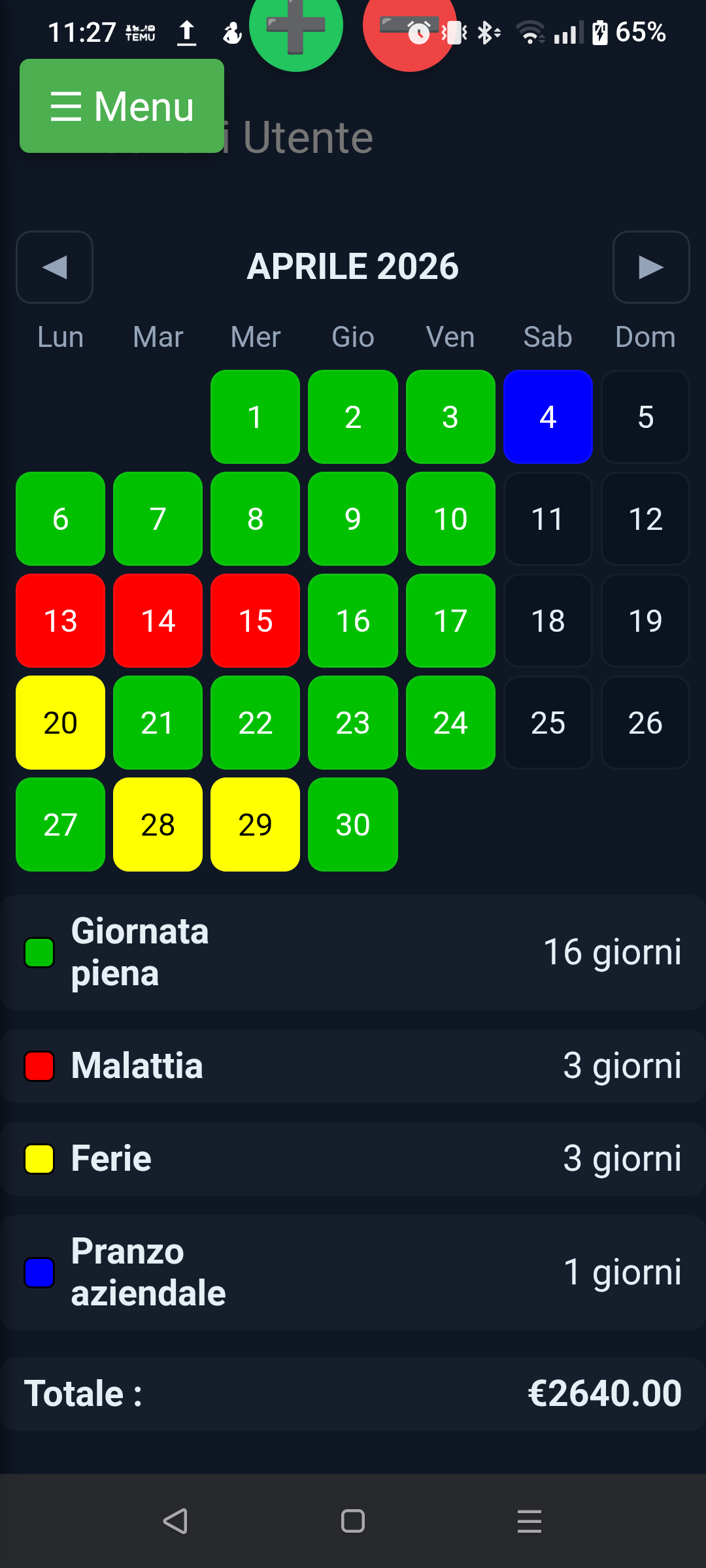 Screenshot di Calendario Lavorativo PRO - schermata 1